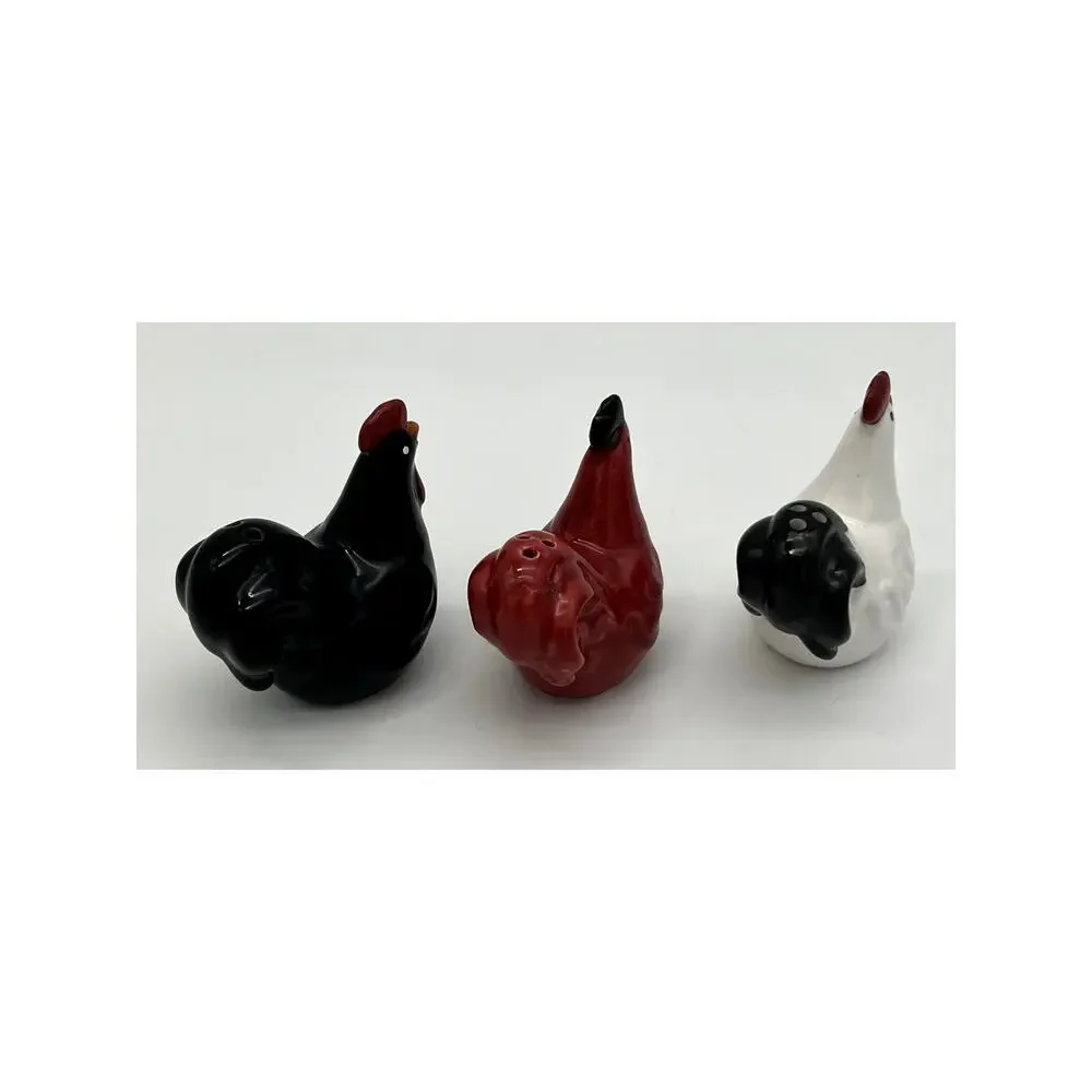 Vtg Set Rooster Hen Chicken Ceramic Salt & Pepper Cooking Shakers Kitchen Decor